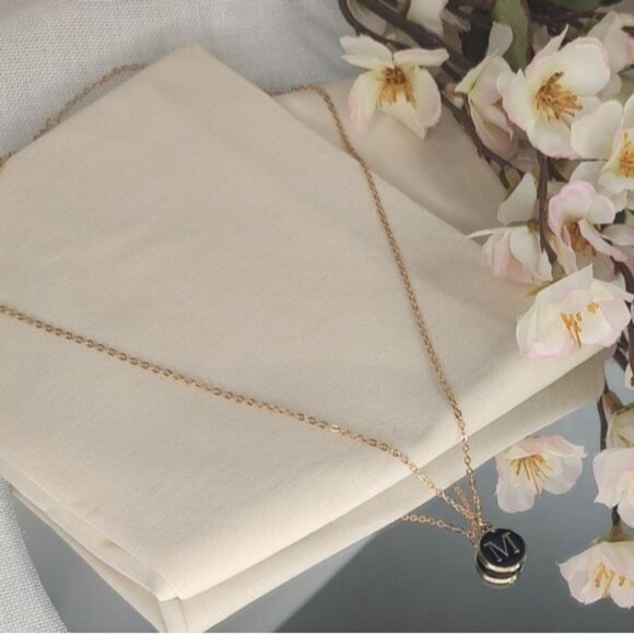 Pendant Necklace Alphabet M Gold & Black Initial Coin Pendant Necklace - Picture 5 of 8